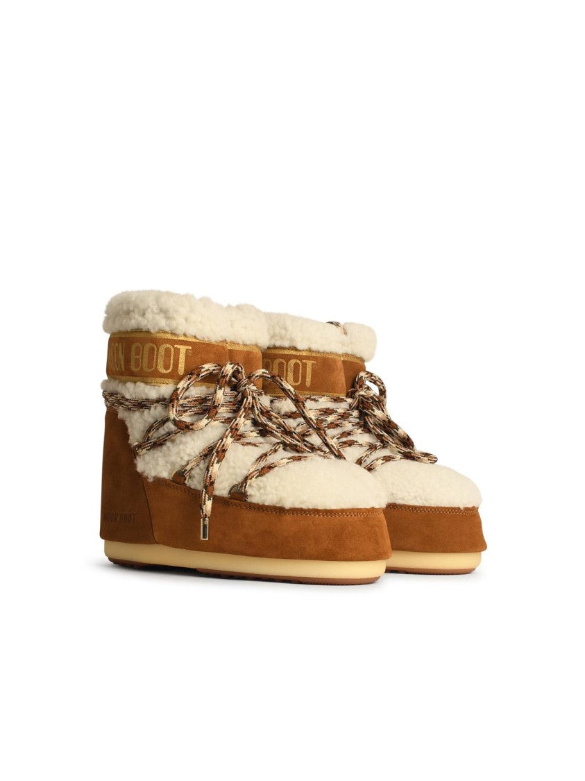 Moon Boot Beige Shearling Suede Icon Padding Boot