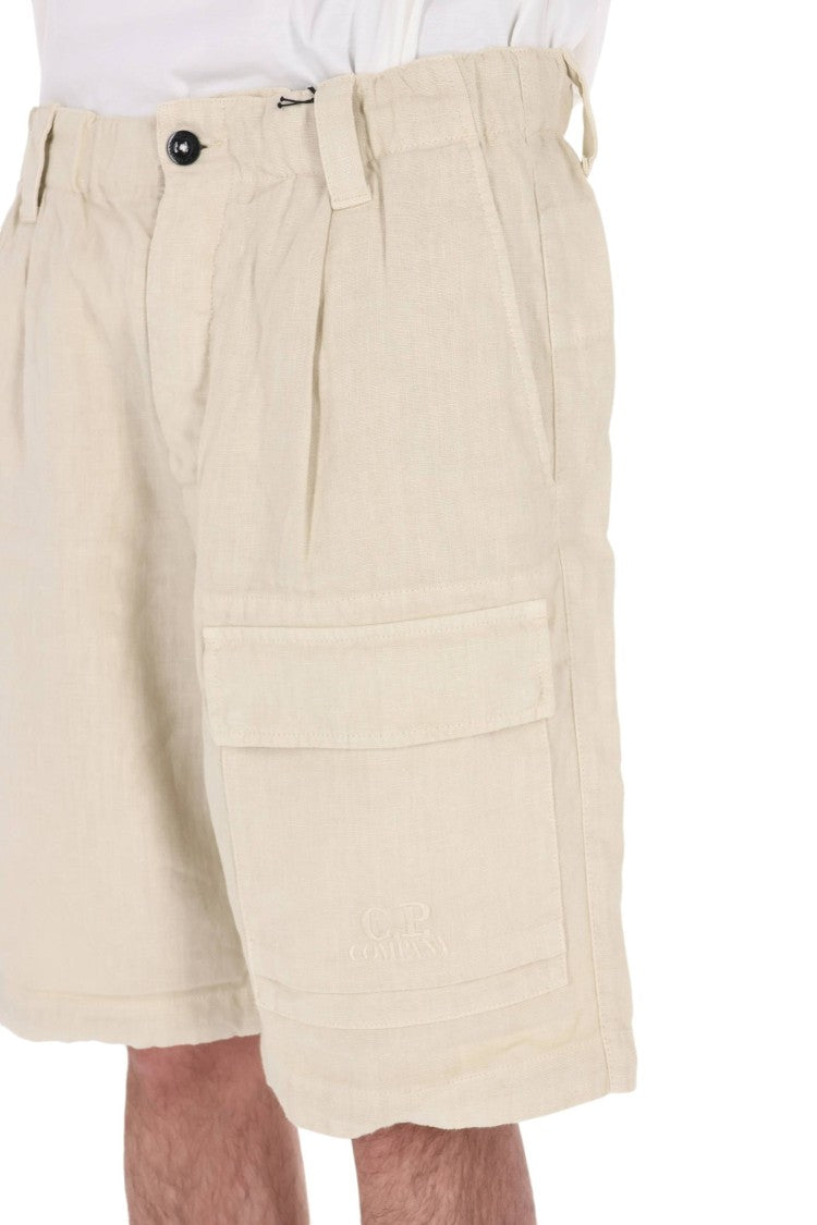 C.P. Company Cream Sak Linen Cargo Shorts