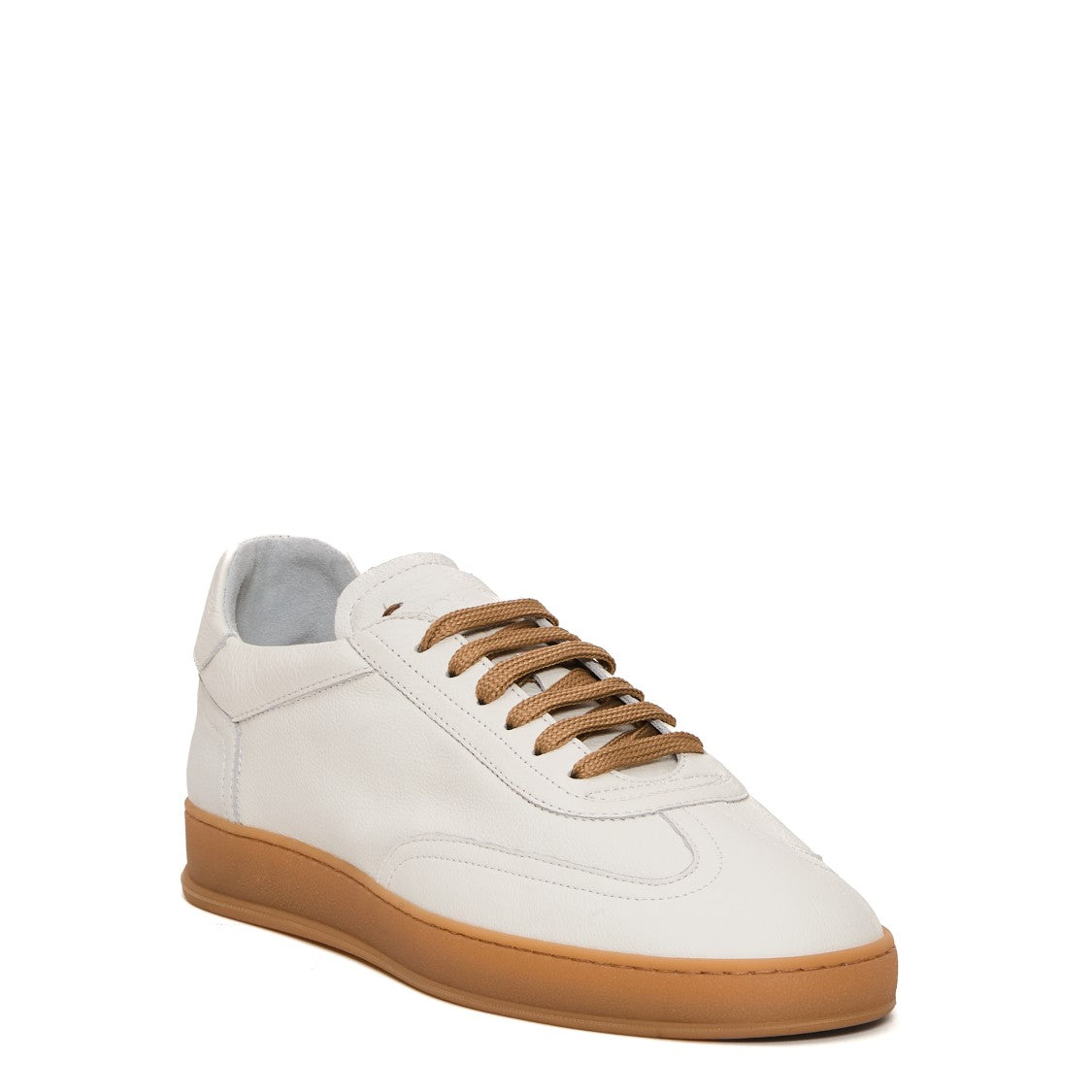 Soldini White Leather Sneakers With Tan Rubber Sole