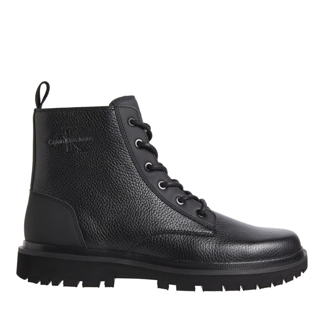 Calvin Klein Jeans Black Pebbled Leather Mid Ankle Boots