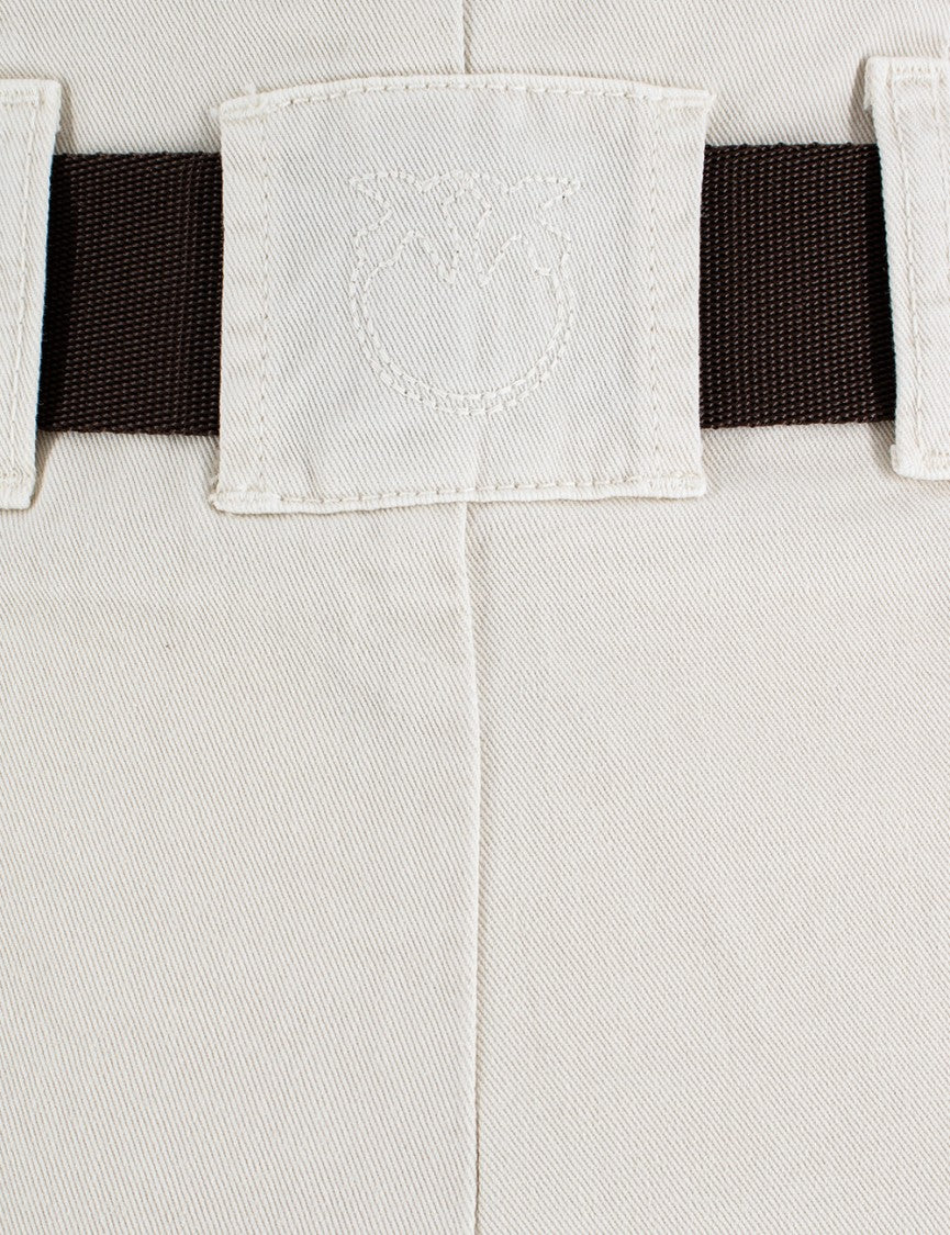 Pinko High-Waisted Milk White Cargo Trousers With Knotted Belt