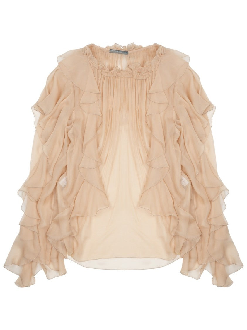Alberta Ferretti Silk Blouse With Sheer Ruffles