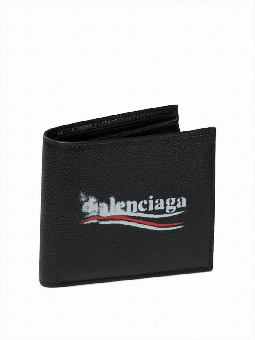 Balenciaga Textured Calf Leather Bifold Wallet With Distressed Logo