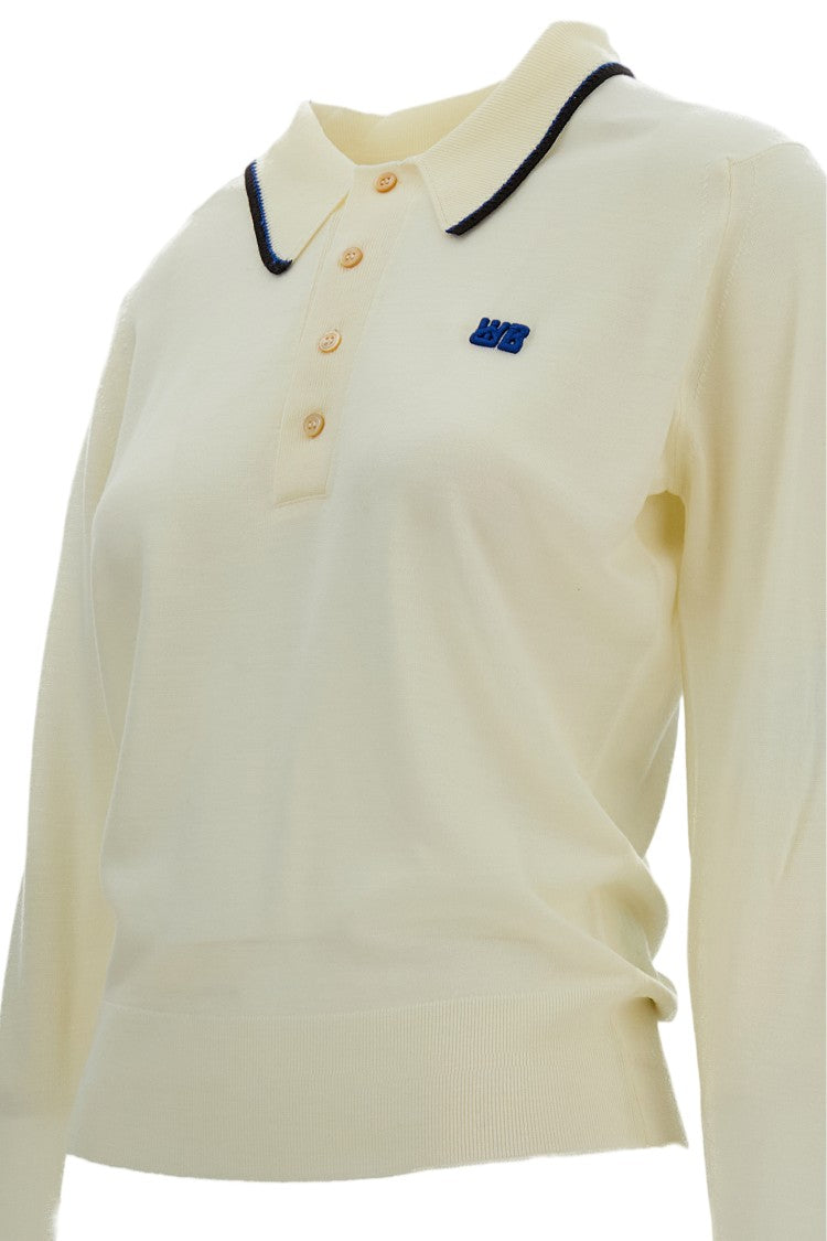 Wales Bonner Long-Sleeved Merino Wool Polo Shirt With Contrast Embroidery