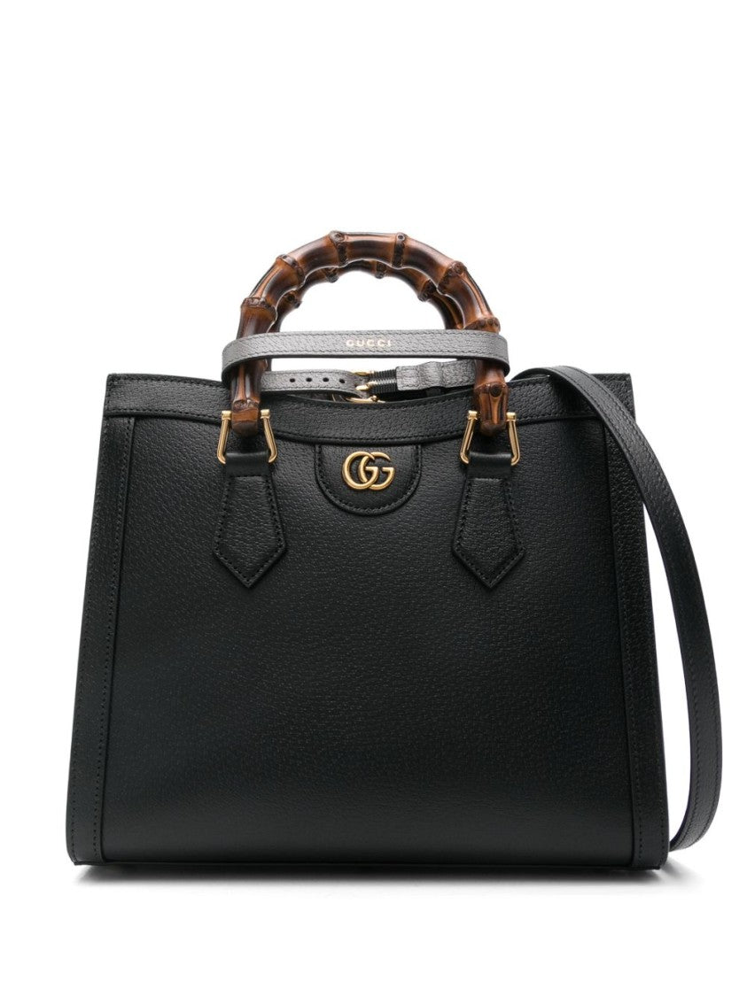 Gucci Structured Bamboo Handle Black Calfskin Handbag