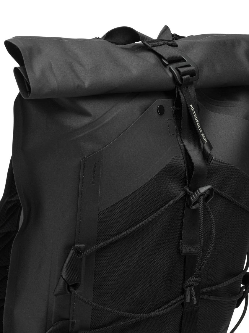C.P. Company Black Polyamide Backpack With Roll-Top Closure And Elastic Cord