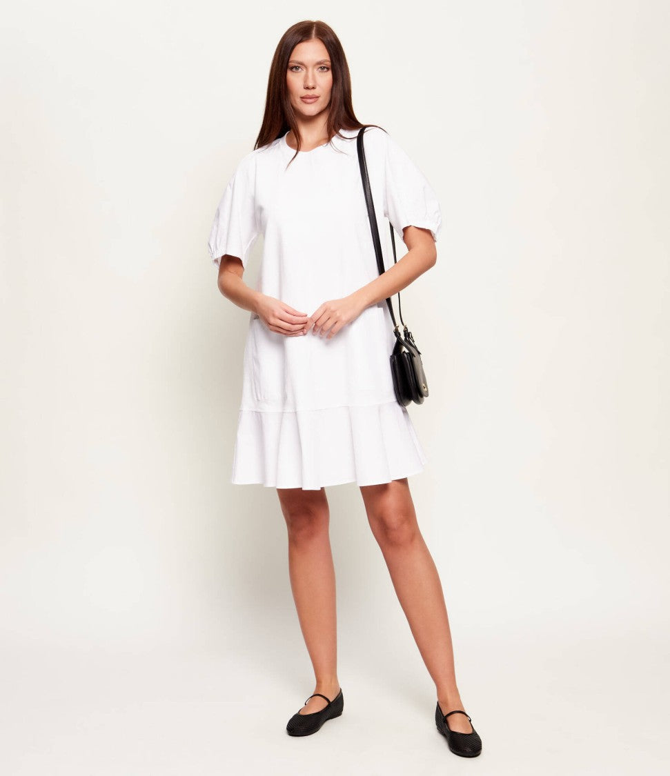 Max Mara Relaxed Fit White Dress With Puffed Sleeves
