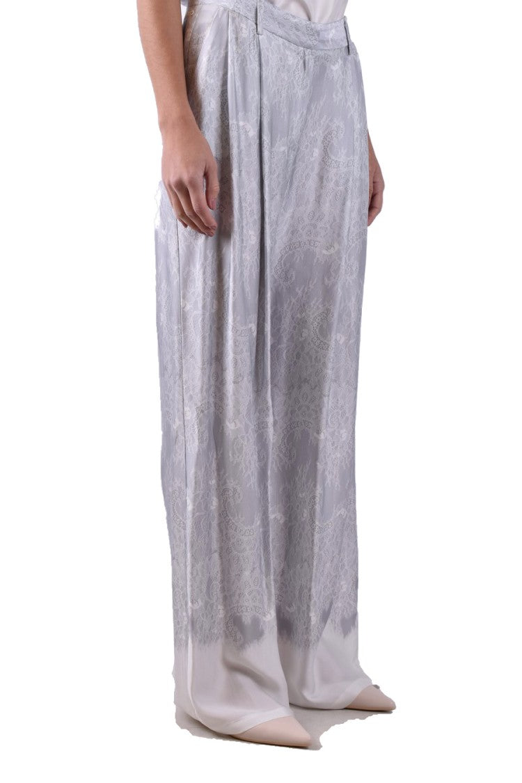 Ermanno Grey Viscose Lace-Jacquard Wide-Leg Trousers