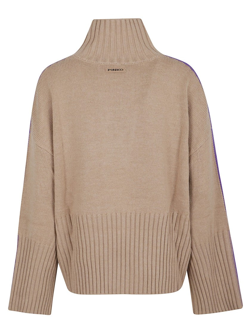 Pinko Cropped Wool Sweater With High Turtleneck