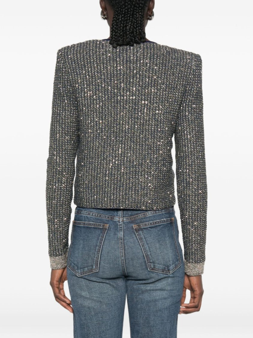 Balmain Cropped Textured Structured Metallic Jacket