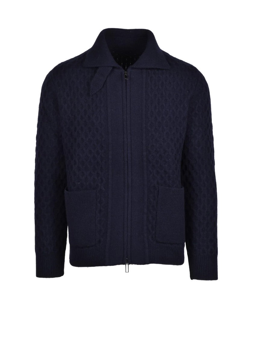 Paolo Pecora Blue Wool Zip Cardigan