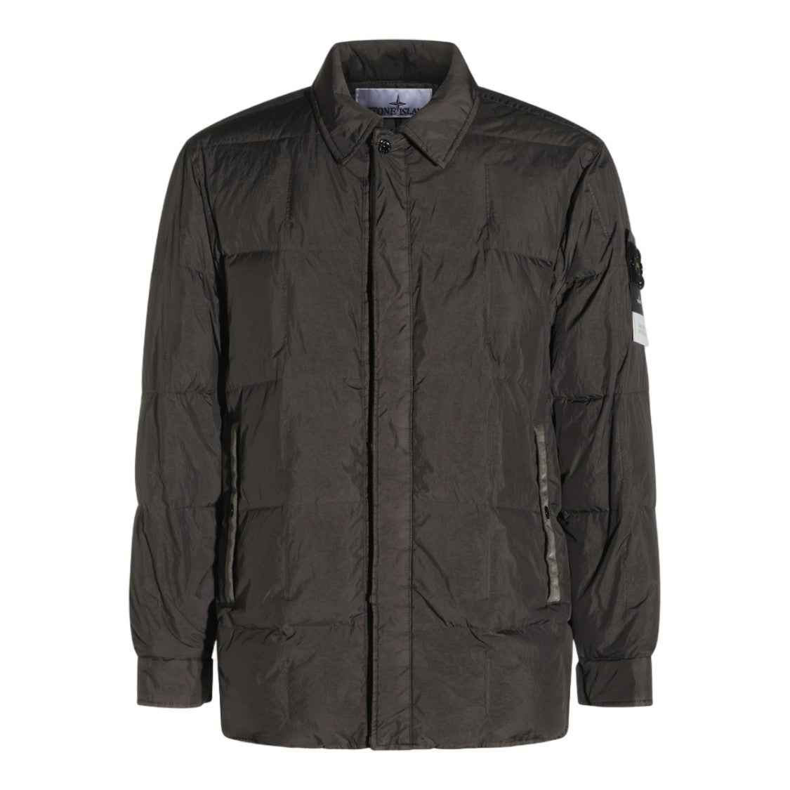 Stone Island Black Crinkled Concealed Placket Coat