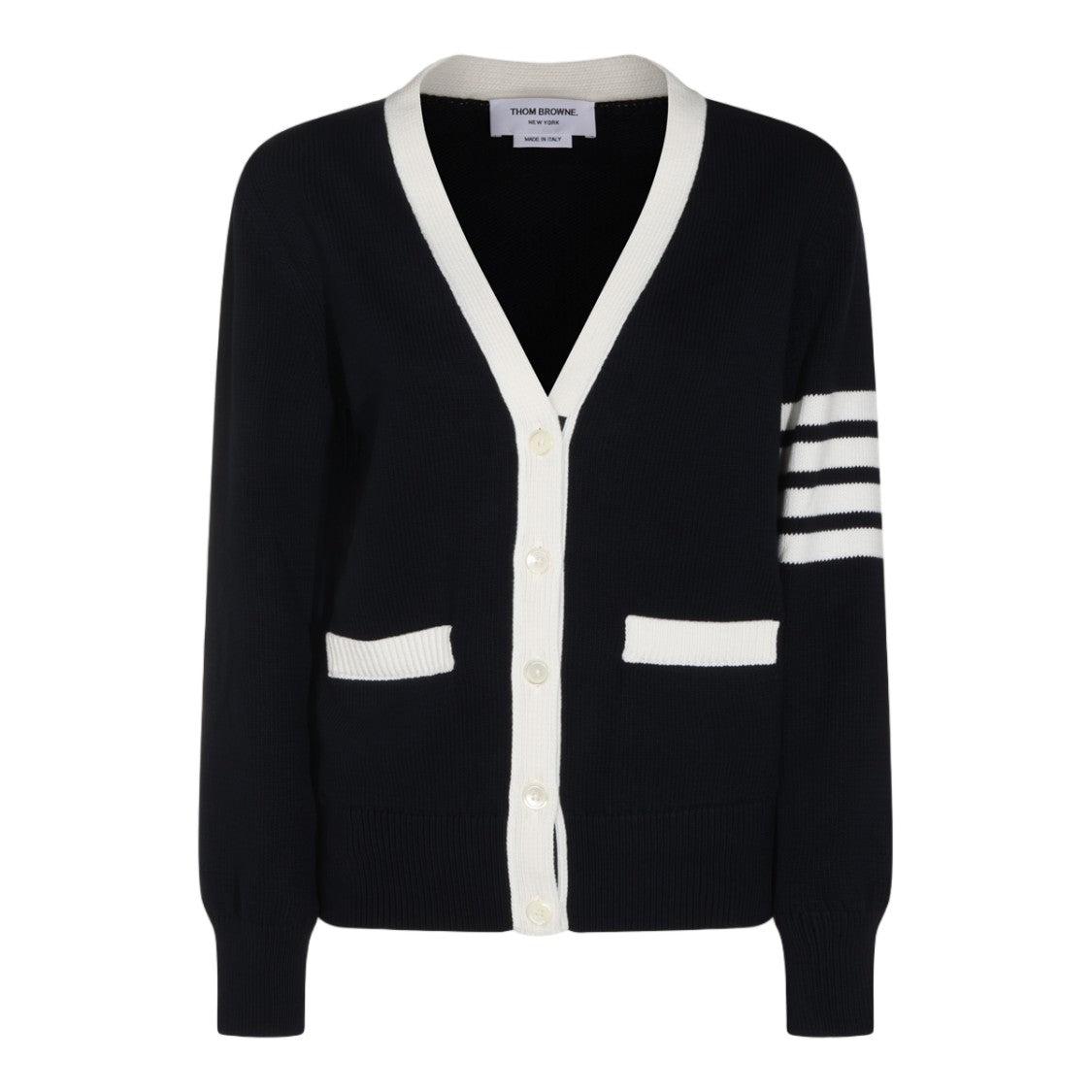 Thom Browne Button-Down Cardigan With Dachshund Silhouette And Striped Accents