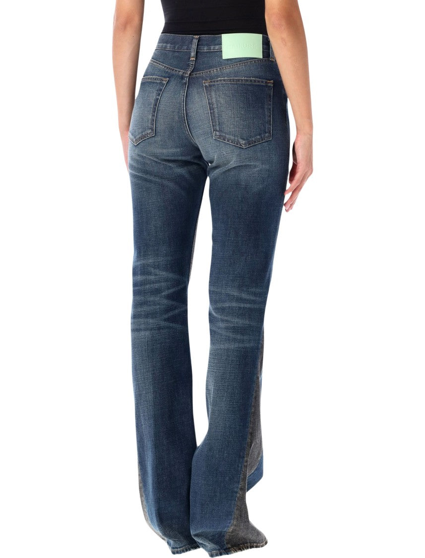 Haikure Fleur Hedwig Blue Two-Tone Flared Denim Jeans