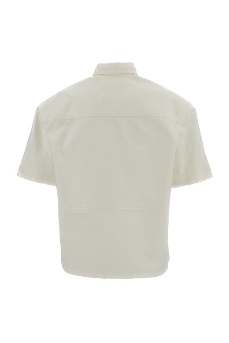 Plan C White Cotton Canvas Short Sleeved Shirt