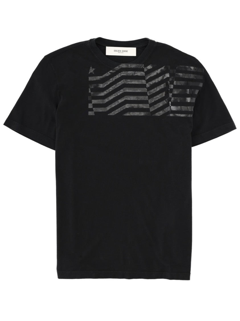 Golden Goose Tonal Glossy Flag Print Cotton T-Shirt