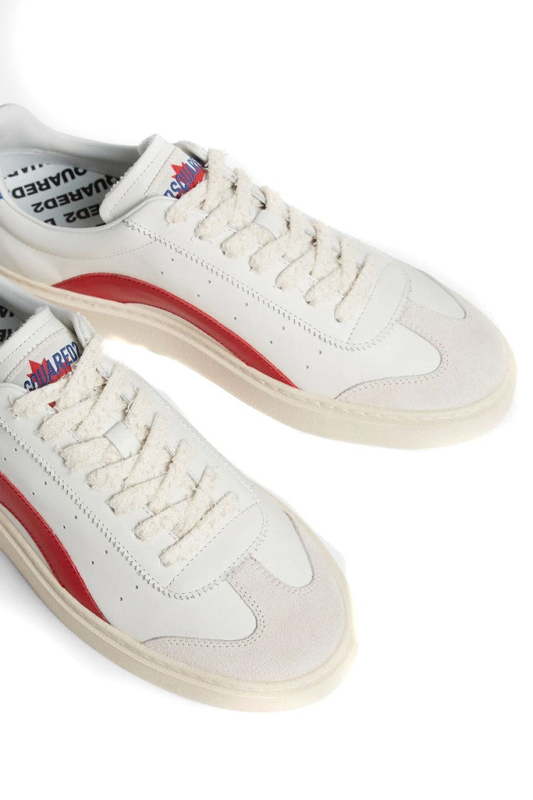 Dsquared2 White Red Side Stripe Contrast Heel Leather Sneakers