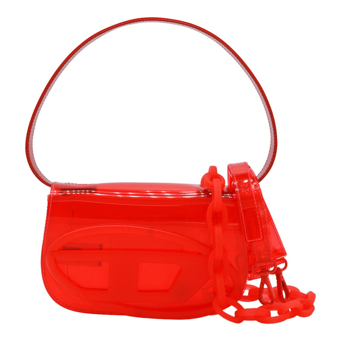 Diesel Translucent Red Shoulder Bag With Glossy Finish