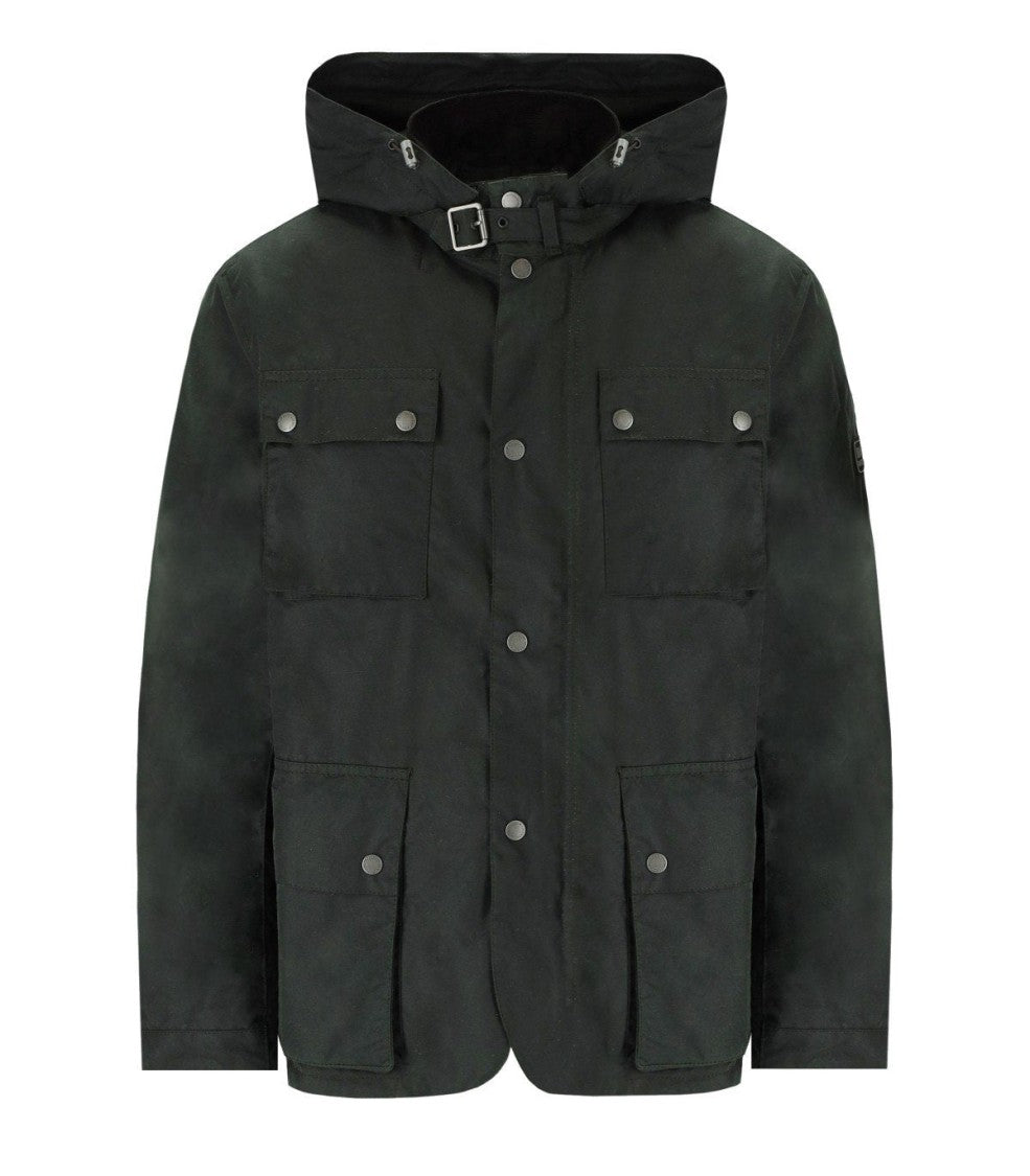 Barbour International Auto Wax Sage Green Hooded Jacket