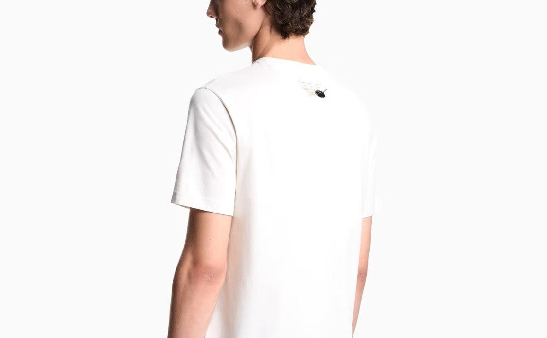 Emporio Armani White Crewneck T-Shirt With Abstract Print