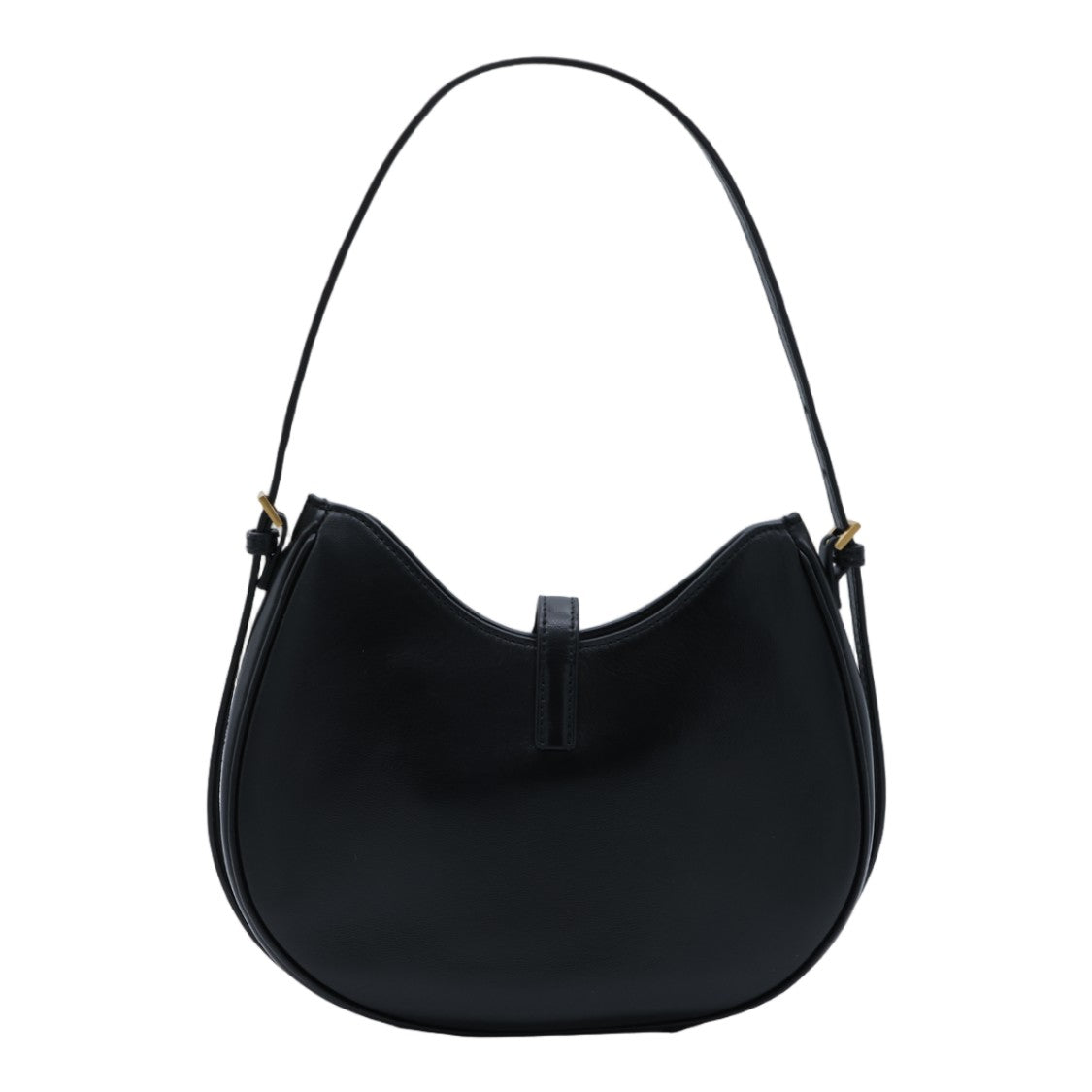 Versace Crescent-Shaped Black Leather Bag With Gold Medallion