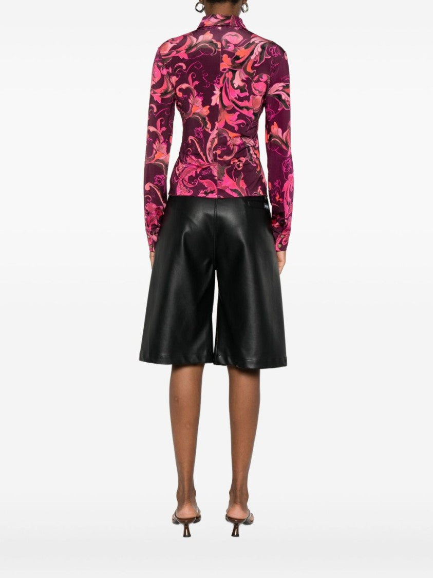 Versace Jeans Couture Baroque-Inspired Fitted Shirt In Deep Burgundy
