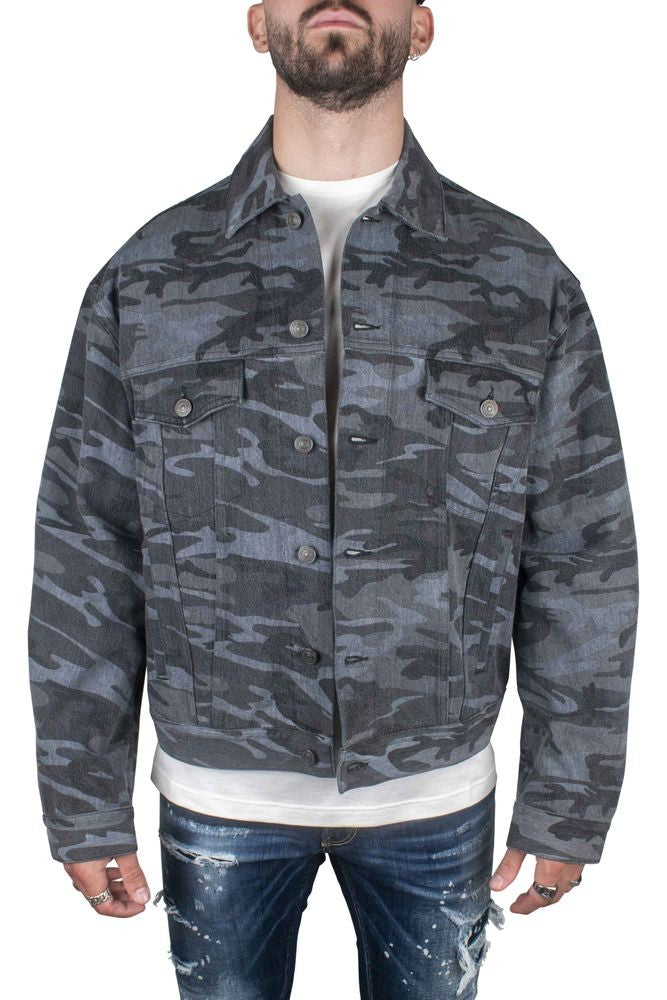 Balenciaga Camouflage Pattern Denim Jacket With Button Closure