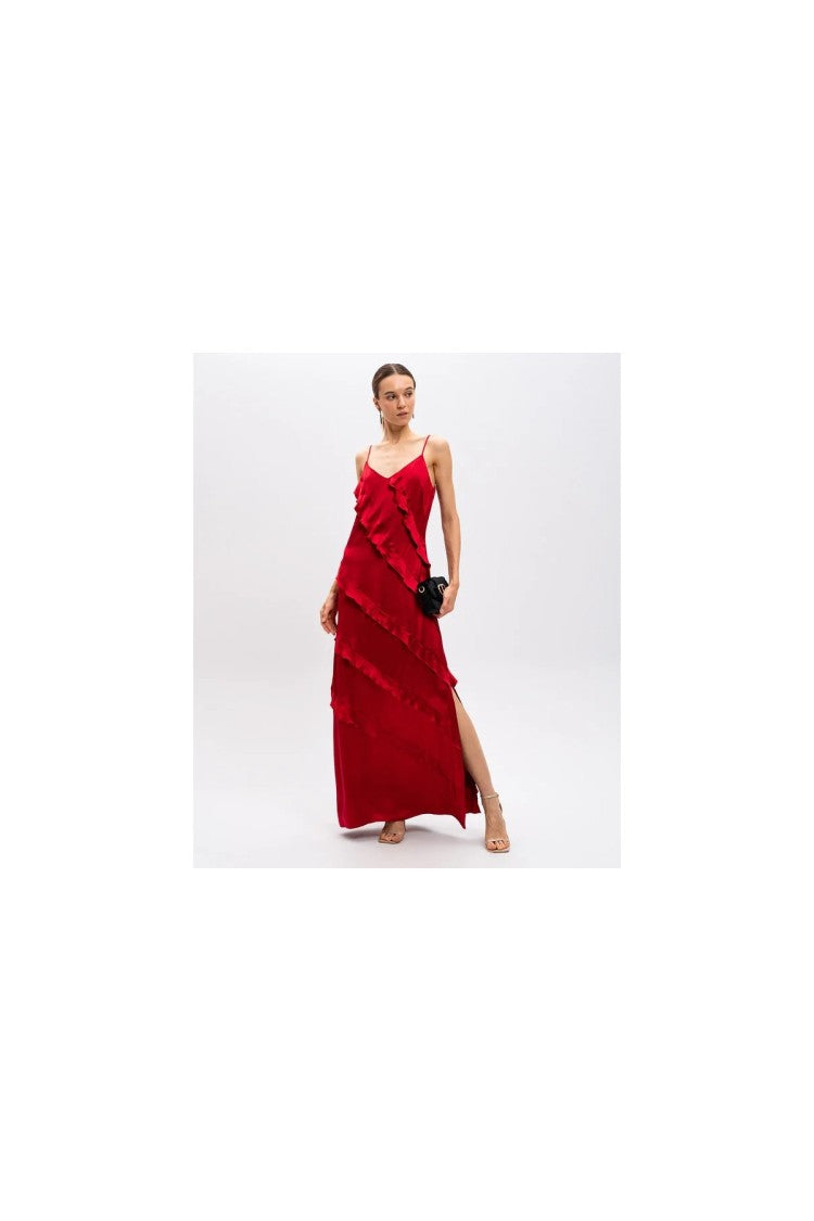 Twin-Set Red Sleeveless V-Neck Viscose Maxi Dress