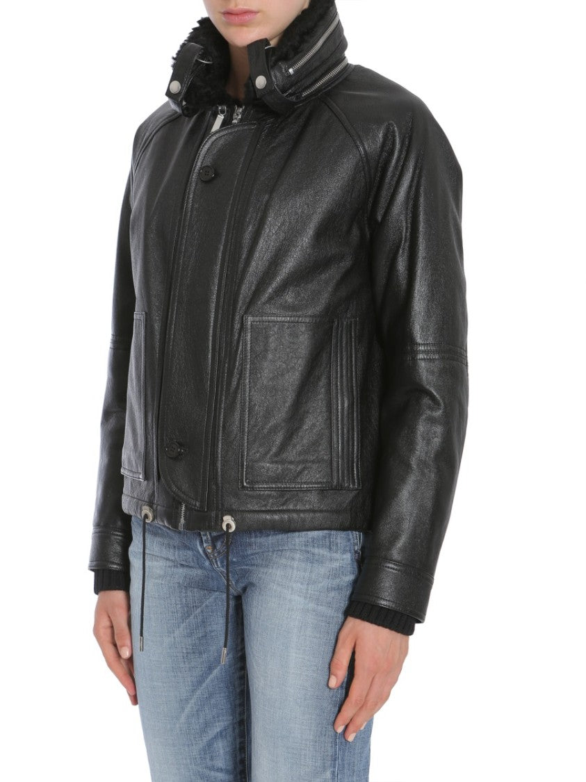 Saint Laurent Black Leather Bomber Jacket