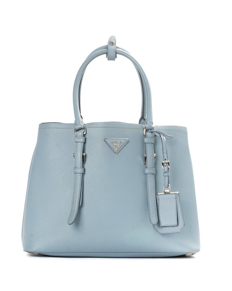 Prada Medium Double Saffiano Shopper Celeste