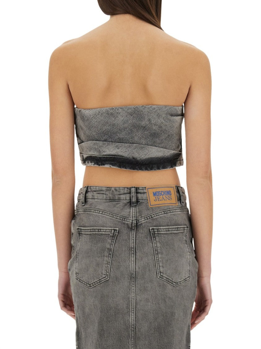 Moschino Twisted Grey Denim Top