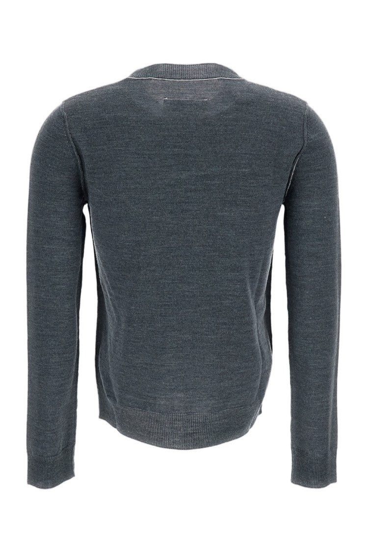Mm6 By Maison Margiela Fine Wool Blend Slim-Fit Crew Neck Sweater With Embroidered Detail