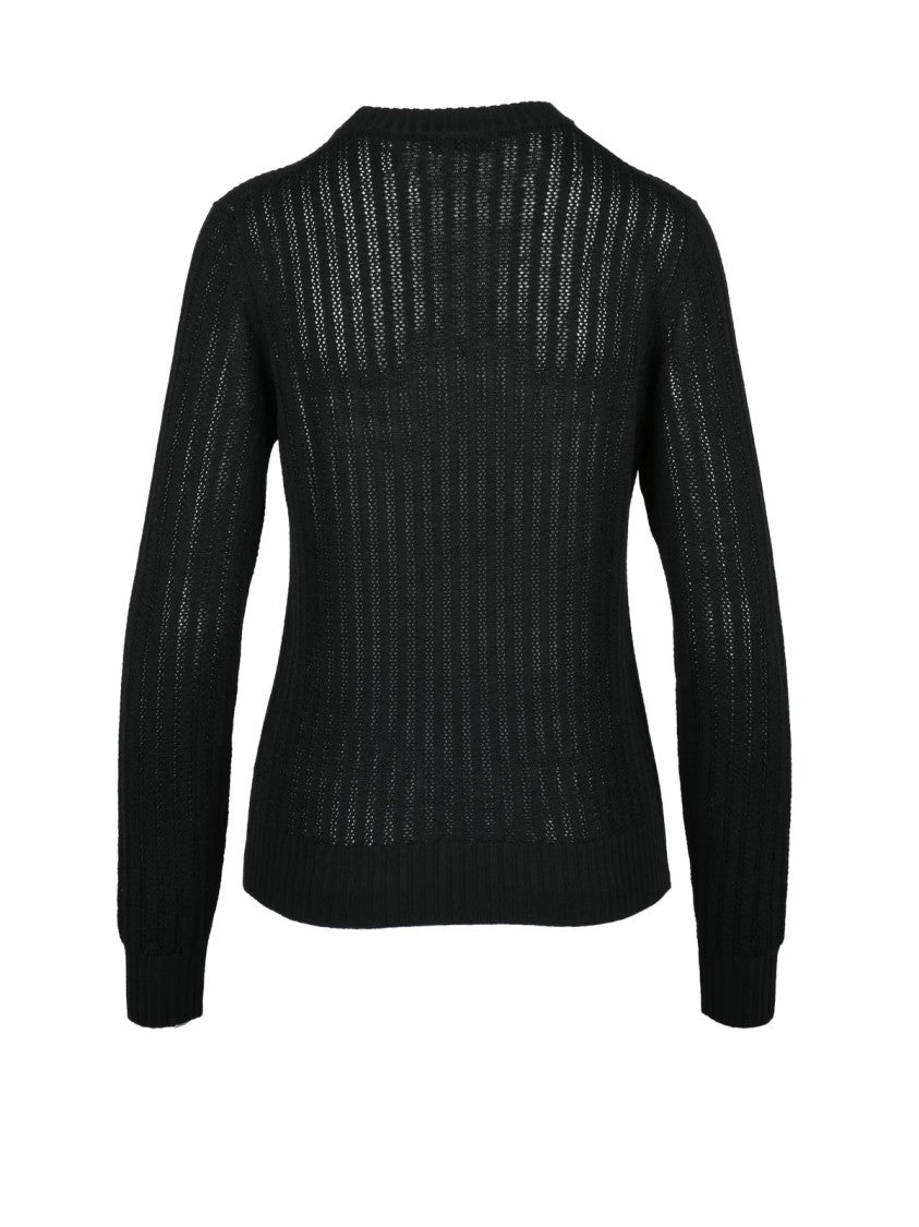 Filippo De Laurentiis Fitted Crewneck Sweater With Vertical Openwork Stripes