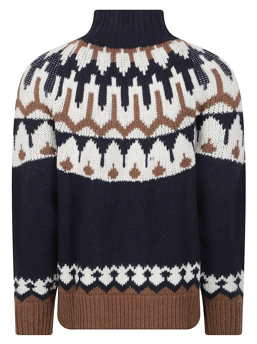 Ermanno Firenze Geometric Pattern Knitted Wool Turtleneck Sweater