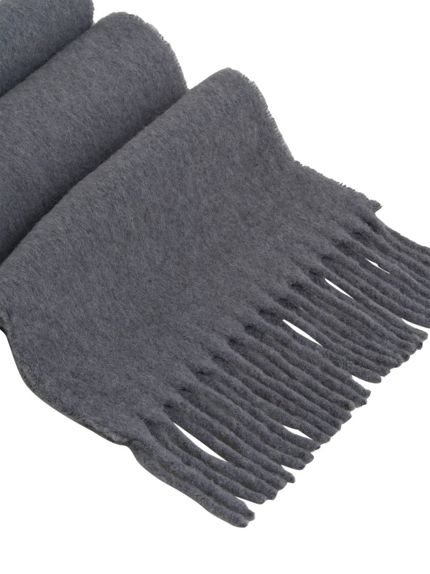 Marni Long Plush Grey Scarf With Fringed Ends
