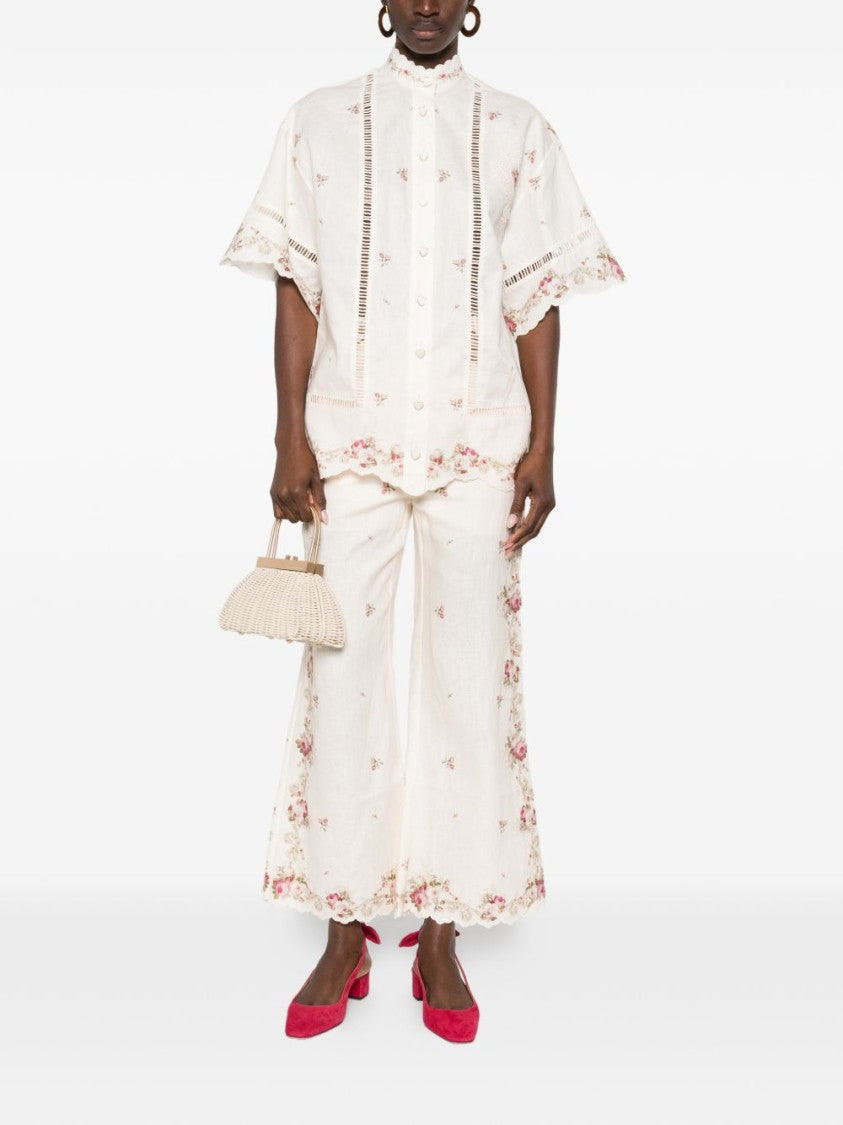 Zimmermann Relaxed Fit Wide-Leg Linen Trousers With Embroidered Detailing