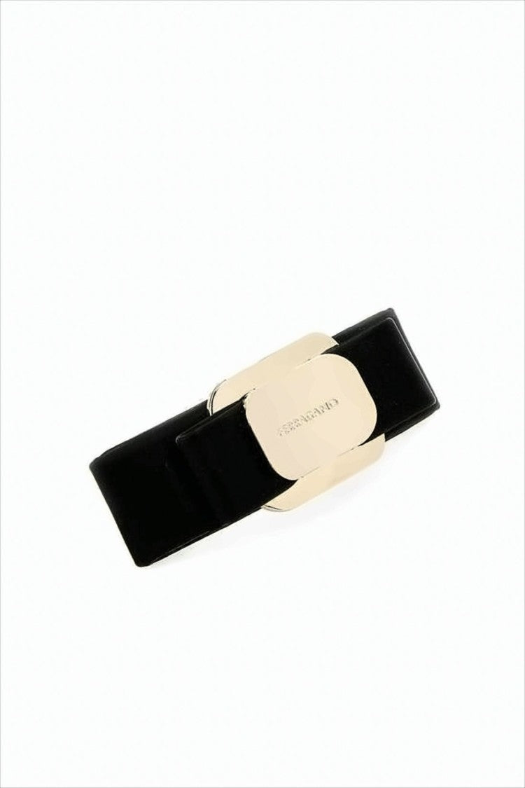 Salvatore Ferragamo Wide Black Hairband With Gold-Tone Buckle