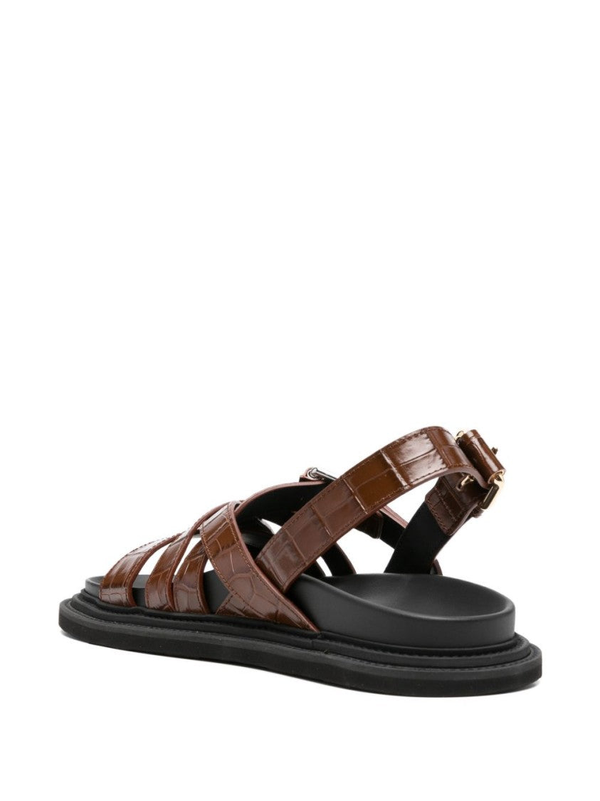 Moschino Brown Buckled Strap Flat Sole Sandals