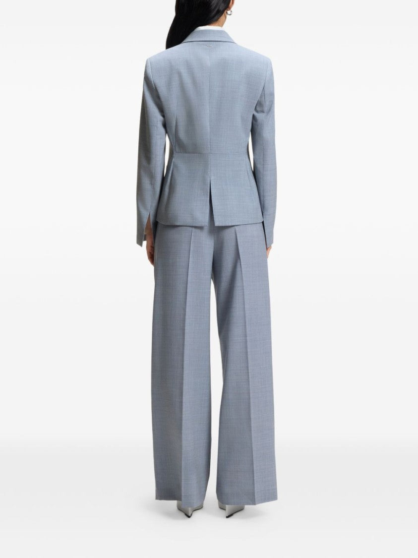 Boss Blue Single-Breasted Virgin Wool Blazer