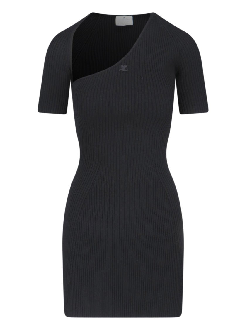 Courrèges Slash Mini Dress In Black Fabric Ribbed Knit