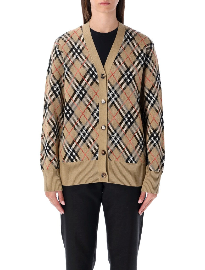 Burberry Check Pattern Cardigan With V-Neckline