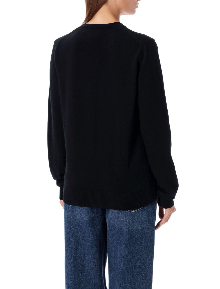 Comme Des Garçons Icon Heart Black V Neck Sweater