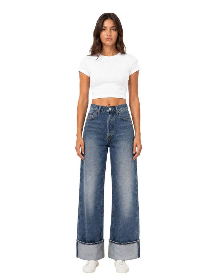 Agolde High-Rise Wide-Leg Jeans With Oversized Cuffs In Liberty Blue