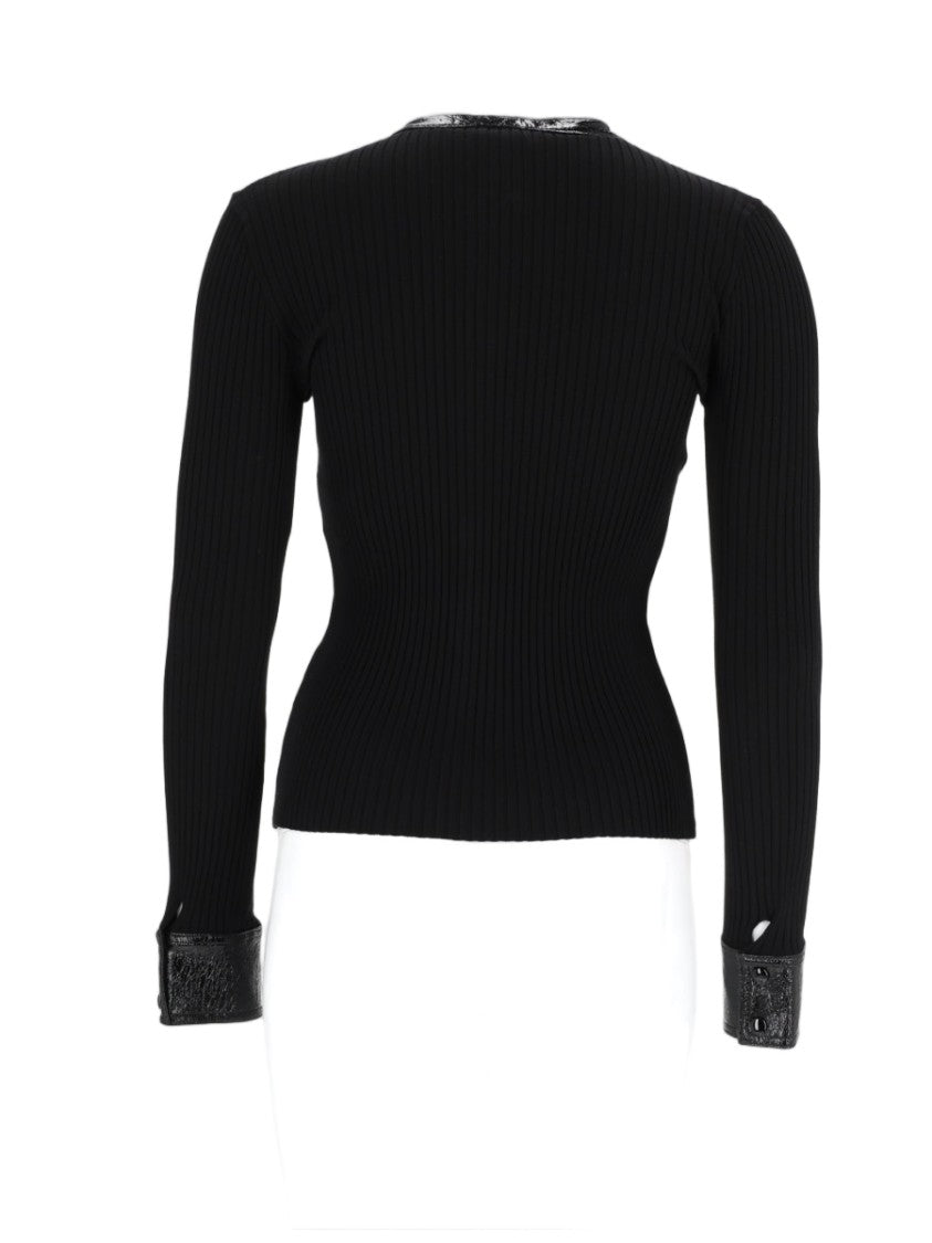 Courrèges Fitted Ribbed Cardigan With Glossy Vinyl Accents