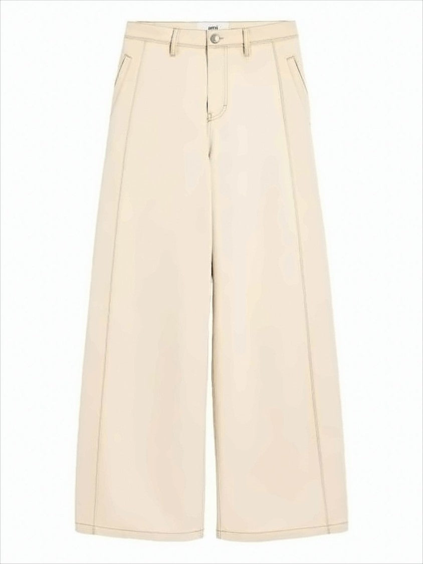 Ami High Waist Wide-Leg Pants With Seam Detailing