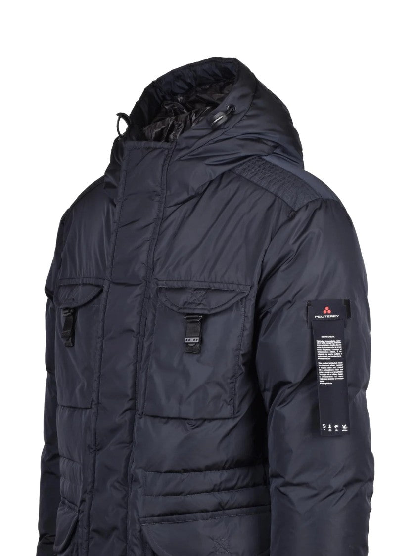 Peuterey Padded Quilted Navy Parka With Multiple Pockets And Insulated Interior