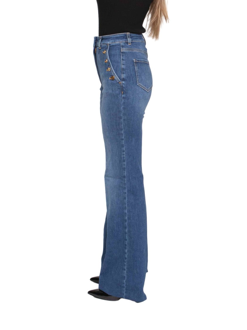 Elisabetta Franchi High-Waisted Flared Denim Pants With Vertical Seams