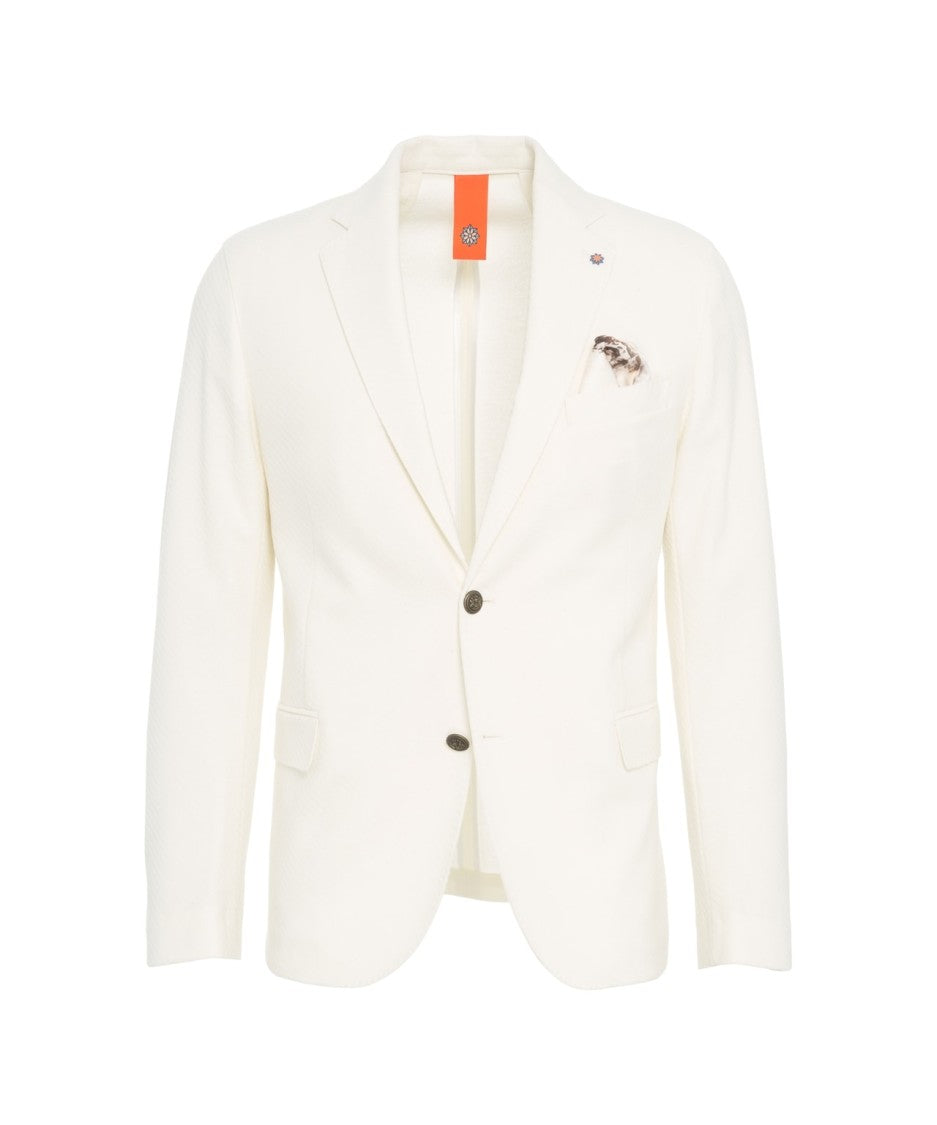 Bharnaba Tailored White Single-Breasted Blazer With Notched Lapels