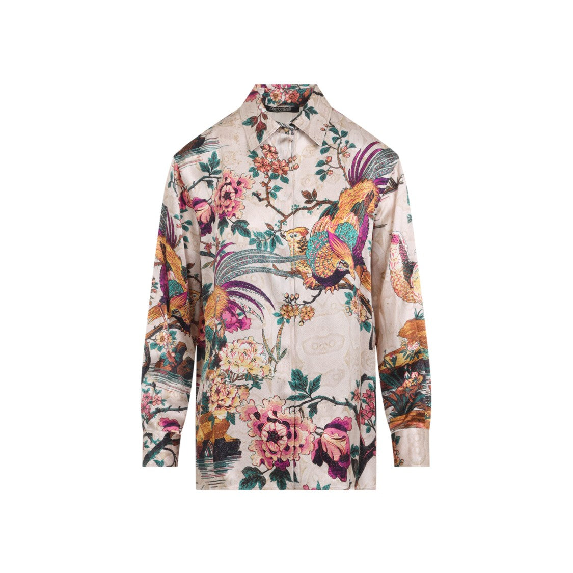 Roberto Cavalli Beige Silk Shirt With Multicolor Floral