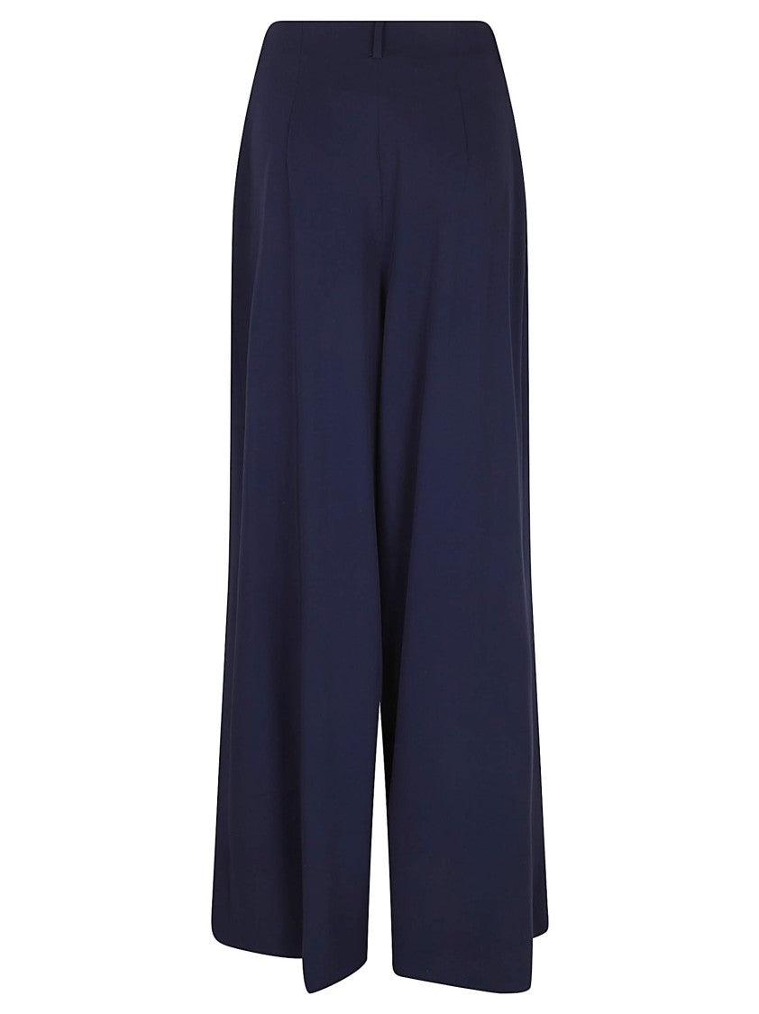 Polo Ralph Lauren Full Length Wide Pleated Trousers In Compact-Weave Wool